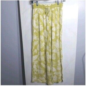 Mudd Women’s Pants Size S Wide Leg Side Slits Elastic Waist Tropical Print